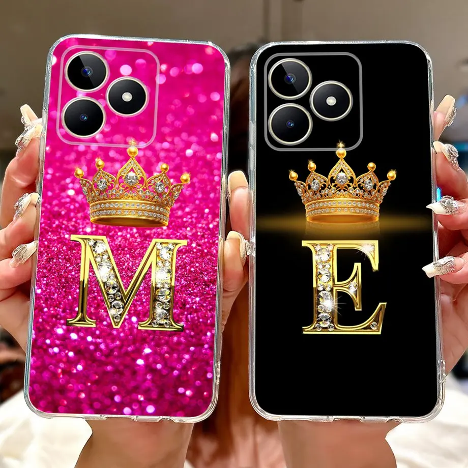 For Realme Note 50 Case RMX3834 Soft Silicone Phone Case Crown Letters Initials Cover For Realme C51 C53 RealmeC53 Back Cover