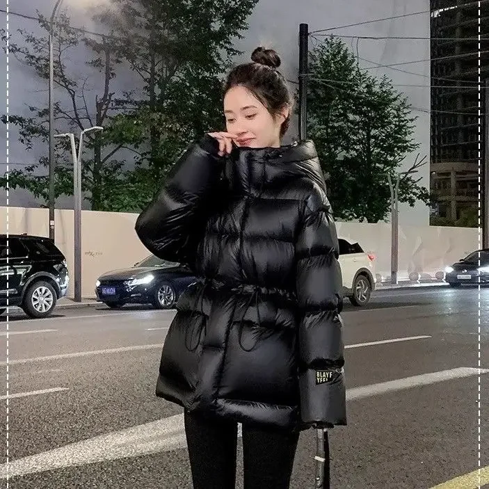 Winter Fall Woman Warm Thick Hooded High Waisted White Duck Feather Down Coat , Woman Black Coats with A Hood