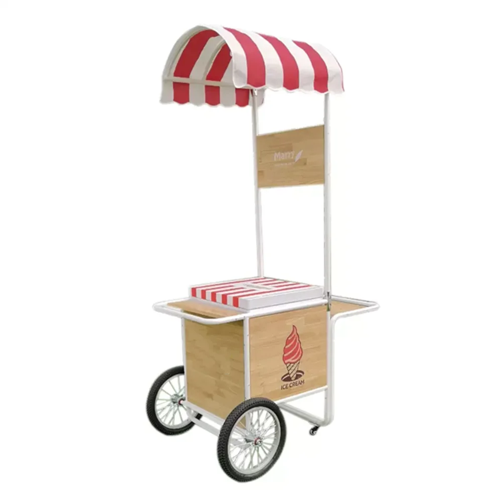 

Hot Sale Ice Cream Cart Trailer with 50L Mini Display Freezers Fridges Hand Push Ice Cream Vending Carts Mobile Food Truck