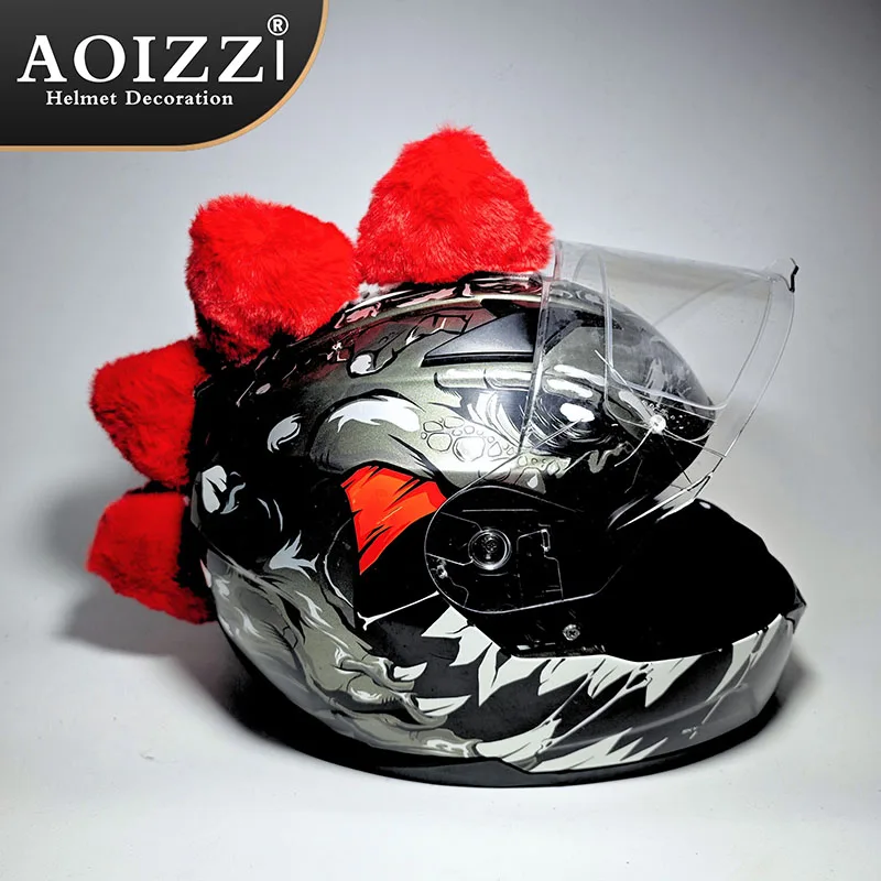 New Trendy Dinosaur Horn Motorcycle Electric Helmet Decoration Plush Cartoon DIY Motocross Motorbike Helmet Accessories Stickers