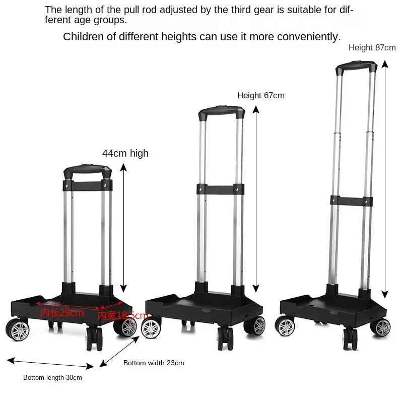 Backpack Trolley with Universal Wheels Foldable Rolling Luggage Cart, Student/Kid\'s Roller Attachment for School Bags/Backpacks