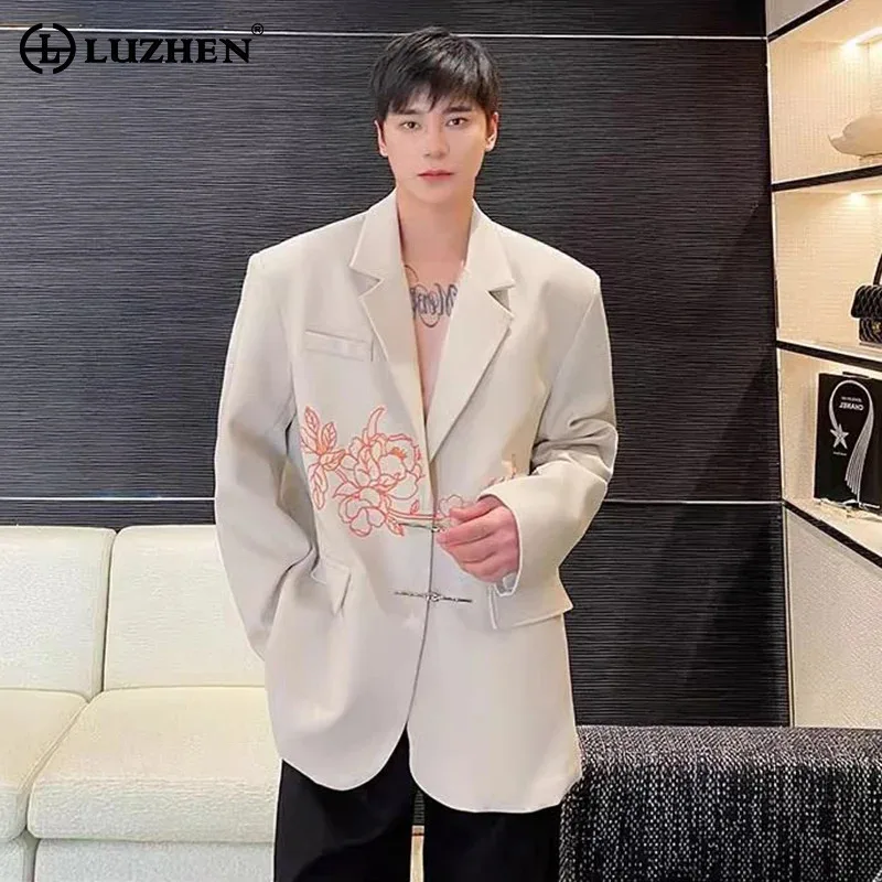 LUZHEN Blazer 2026 Spring Neck New Embroidery Pattern Stand Coat Men's Fashion Elegant Temperament Shoulder Pad Jacket JY8416