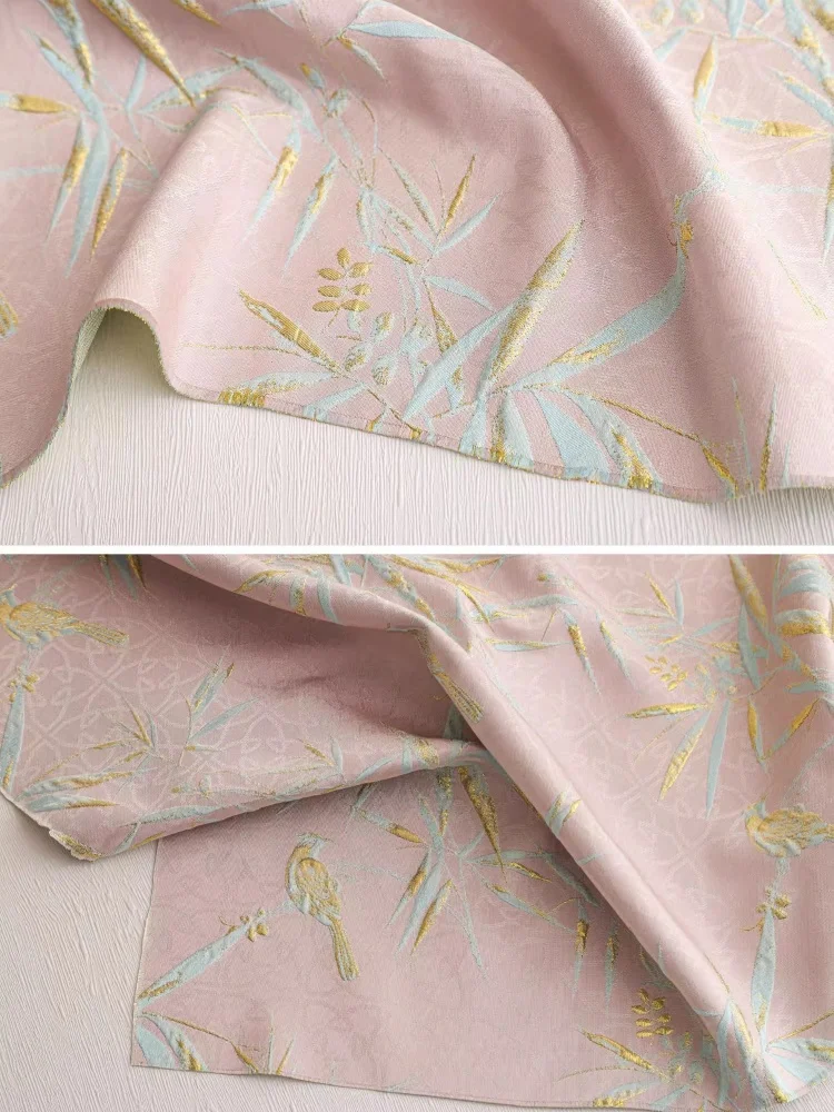 Golden Bamboo Leaf Pattern ผ้า Fit เสื้อผ้ากระโปรงผ้าปูโต๊ะผ้าปูที่นอนผ้าม่าน DIY ผ้า