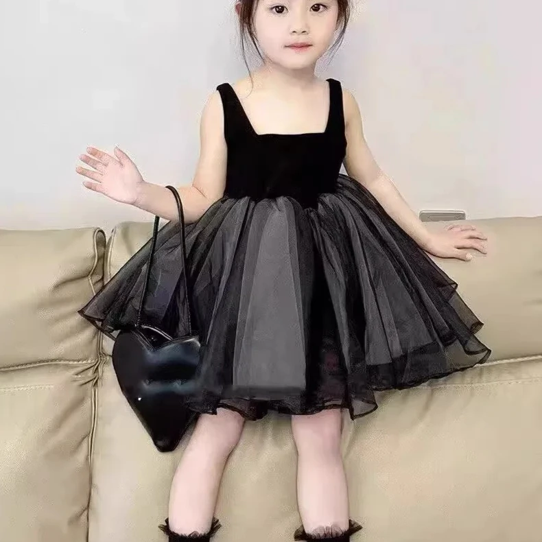 Girls Sleeveless Princess Dress with Mesh Panel – Sweet Tulle Midi Dress for Toddlers, Cute Party Gown Kids Dresses for Girls
