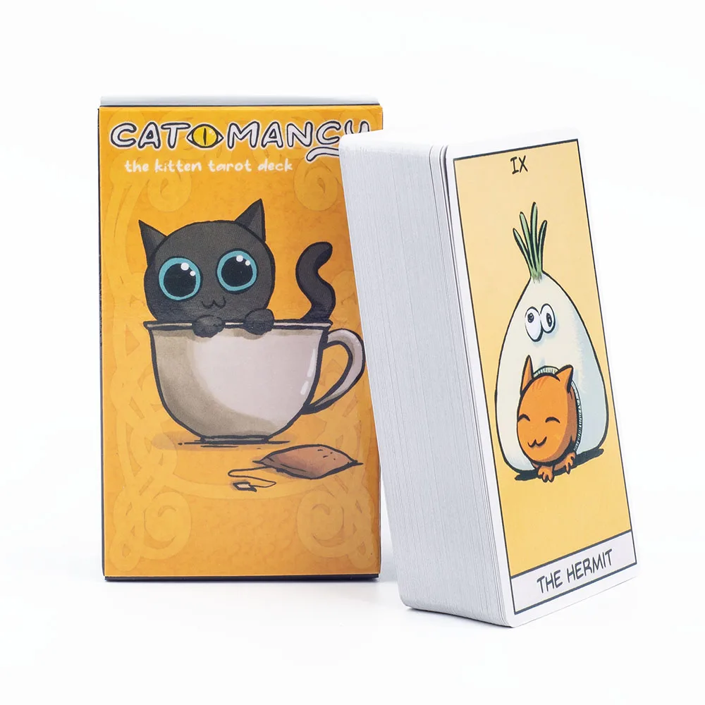 Cat Mancy Kitten Tarot Deck 78 Cards English Version Divination for Family Party Perfect Board Game for Cat Lovers (10.3*6cm)