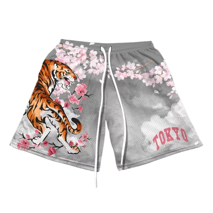 

Summer Tiger Sakura Pattern Print Casual Shorts Street Shorts Sport Training Breathable Fashion Shorts Quick-drying Streetwear
