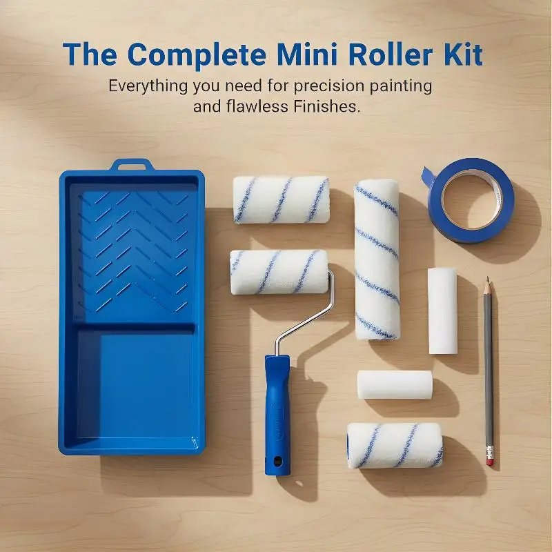 Foam Paint Roller 2 Inch Set with Paint Tray Liner for Office Painting Molding Crown Baseboard Application
