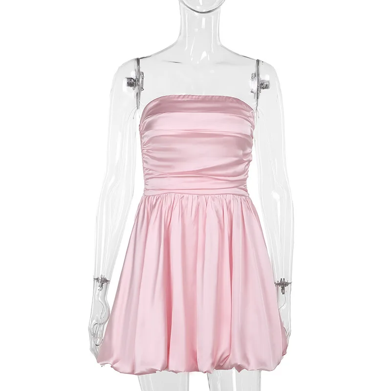 Trendix Sexy Bandeau Mini Dress Women Off Shoulder Sleeveless Pleated High Waist Dresses Ladies Party Elegant Fashion Dress 2024