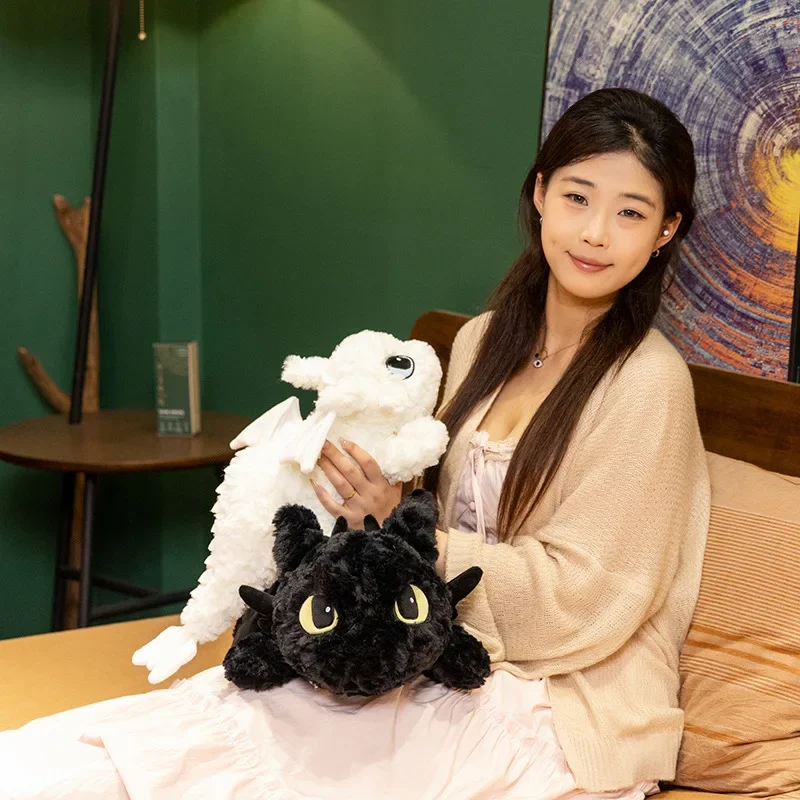 50/70cm 플라잉 윙 드래곤 플러시 부드러운 인형 동물 이빨없는 드래곤 화이트 블랙 플러시 나이트 퓨리 라이트 퓨리 인형 선물