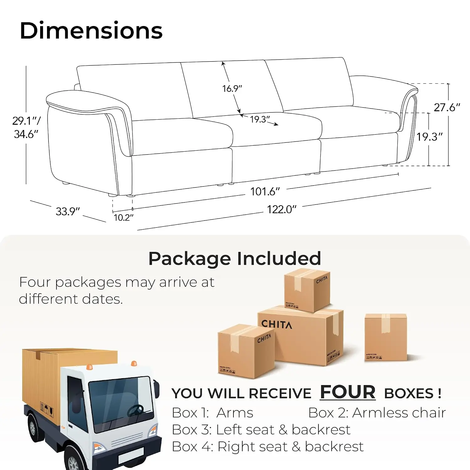 Extra Large Sectional Sofa, Cloud Modular 3 Seater, Mid Century Modern Chenille Cream, Living Room Furniture, Customized