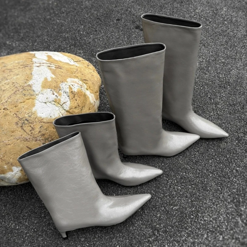 Winter Pointed Toe Women Knee High Boots Sexy Low Heels Wedding Party Shoes Female Slim Long Booties Zapatos De Muje