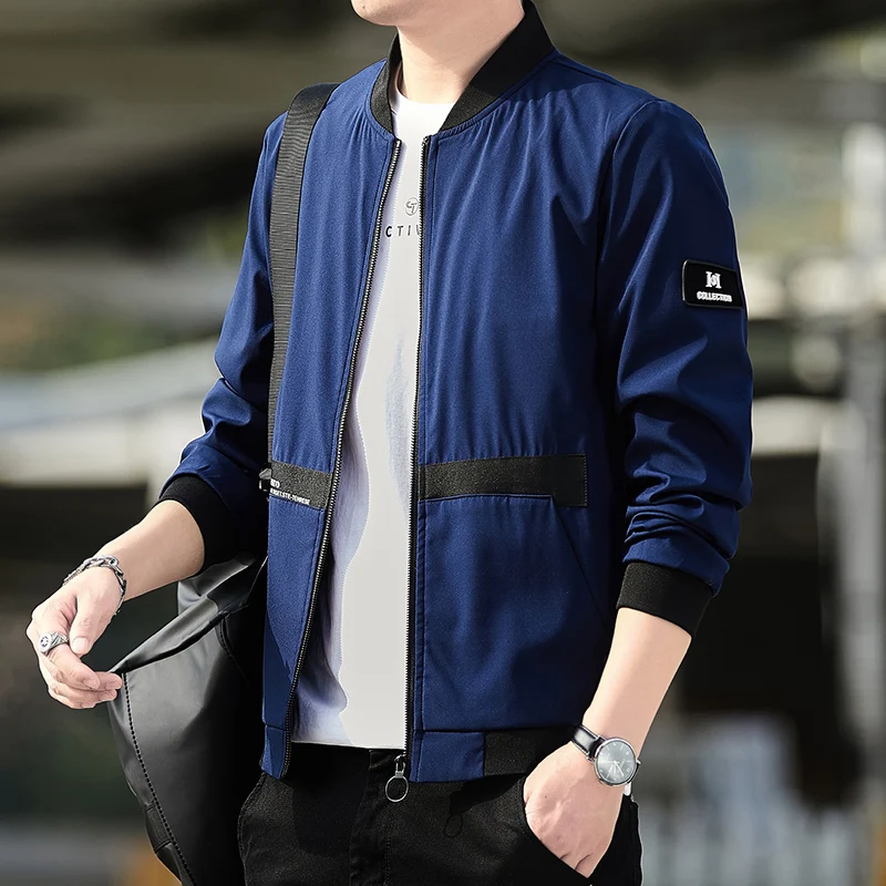 Spring/summer Men's Jacket Solid Color Stand Collar Thin Baseball Jacket Business Coat Men's Fashion Slim-fit Cargo Boxing Suit