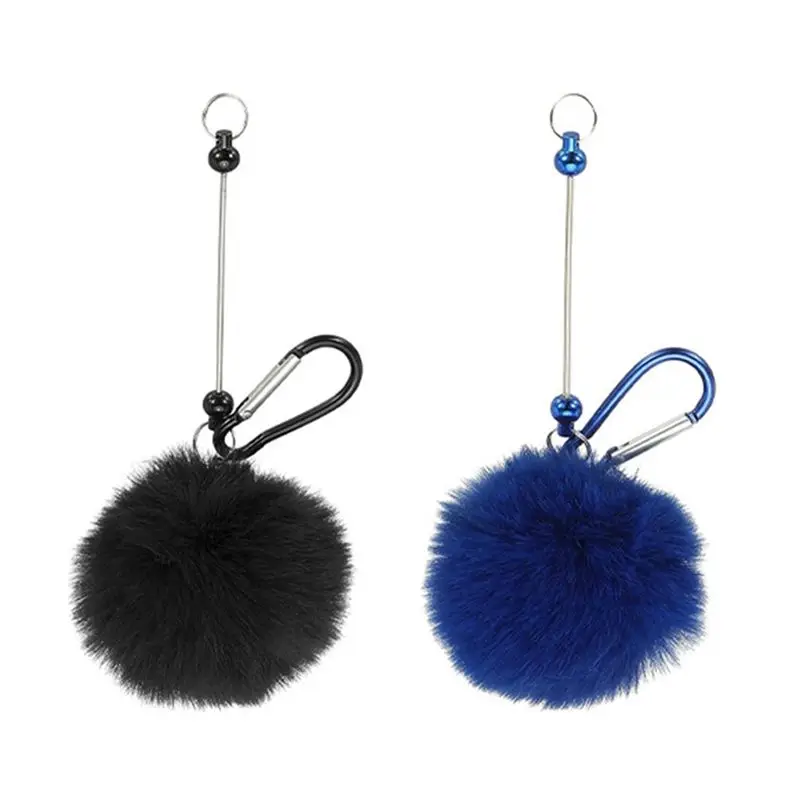 Colorful Beaded Pom Pom Keychain Women's Flocking Climbing Buckle Outdoor Small Tool Plush Bag Decoration Pendant Accessories
