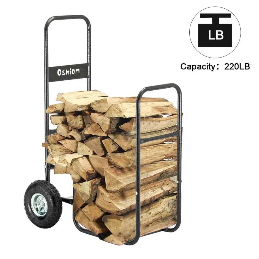 

Firewood Cart 220LBS with Large Wheels Fireplace Log Rolling Caddy Hauler Wood Mover Outdoor Indoor Storage Holder Rack Heavy D