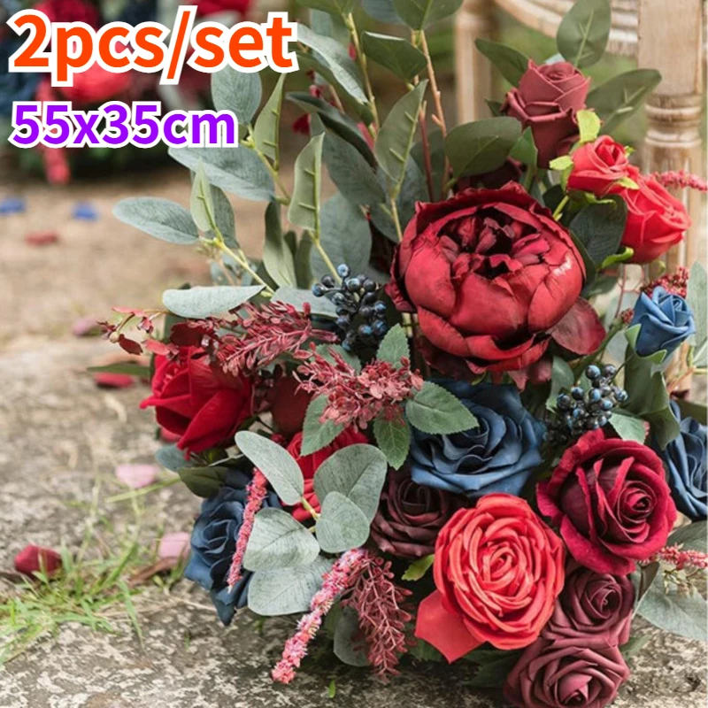 2pcs/set Fake Flowers Silk Simulation Rose Gardenia Calla 55x35cm Wedding Artificial Flower Arrangement Party Welcome Decoration