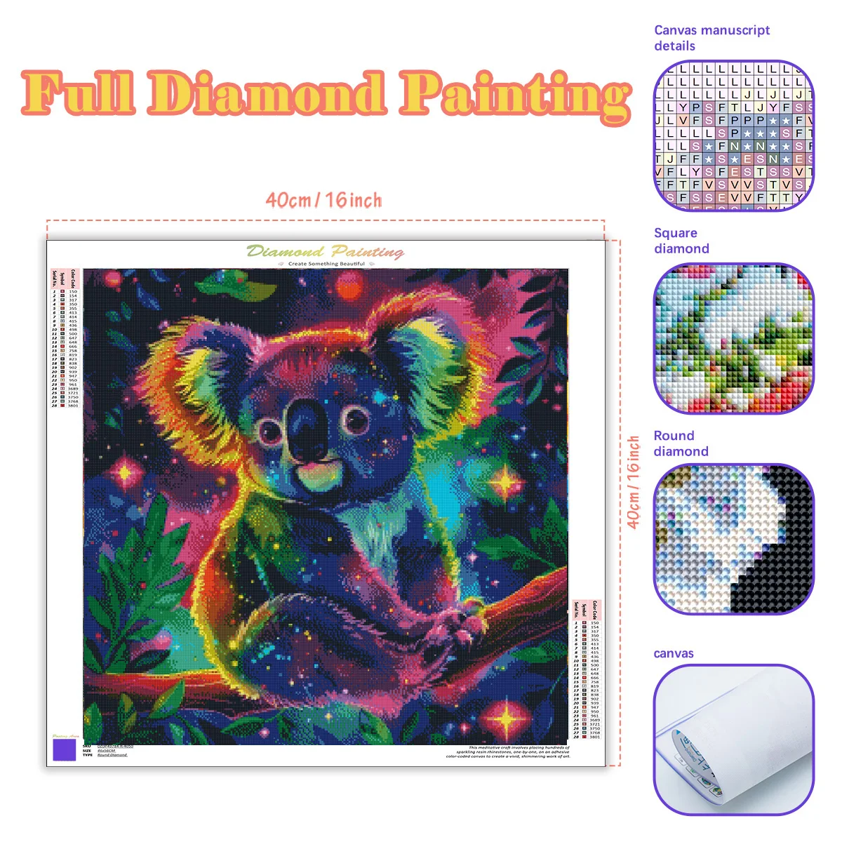 RUOPOTY Diamond Painting Koala Colorful Animals Diamonds Cross Stitch Painting Art Craft Rhinestones Picture For Home Decoration