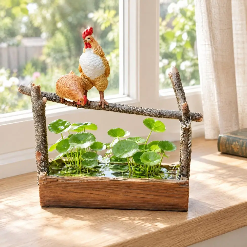 Double Chicken Flower Pot Unique Home Soft Furnishings Rustic Farmhouse Double Rooster Planter Resin Succulent Pot for Micro