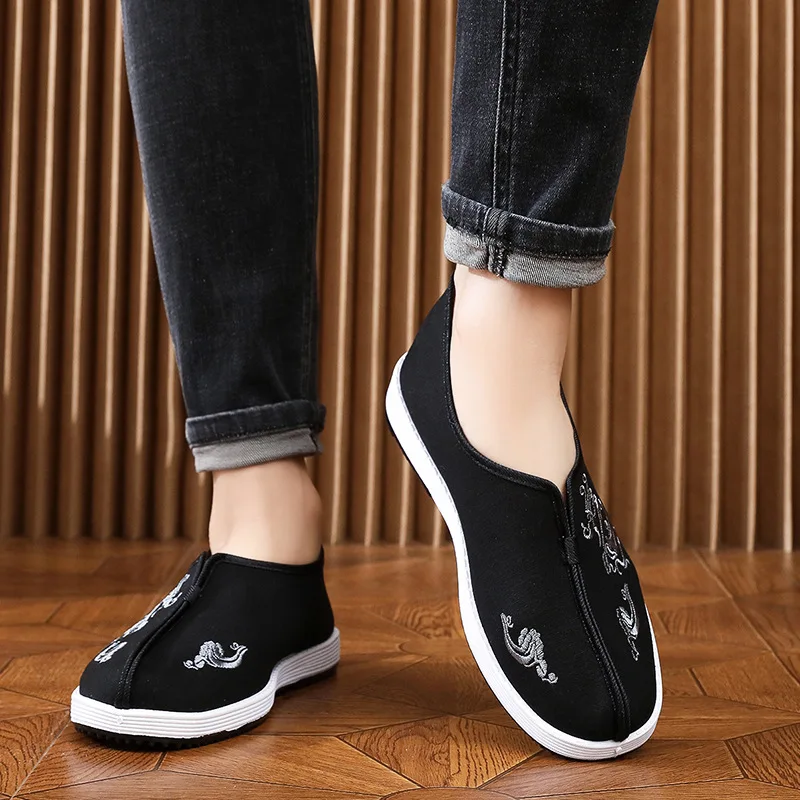 بكين نمط الرجال أحذية نسيج القطن تنفس المضادة للانزلاق المطرزة جولة تو أحذية الكونغ فو النمط الصيني الانزلاق على الأحذية #3