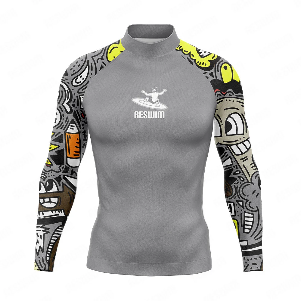 2025 Men's Surfing Beach Tight T-Shirts UV Protection Rash Guard Swimwear Long Sleeve Surf Swim Shirts Tops Swimming Gym Clothes