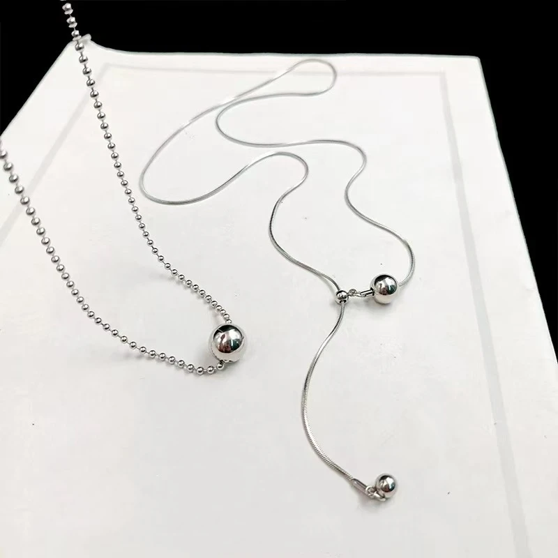 LATS شخصية الفولاذ المقاوم للصدأ مطرز الكرة قلادة قلادة للنساء فضية اللون طبقة مزدوجة الهيب هوب روك المختنقون مجوهرات