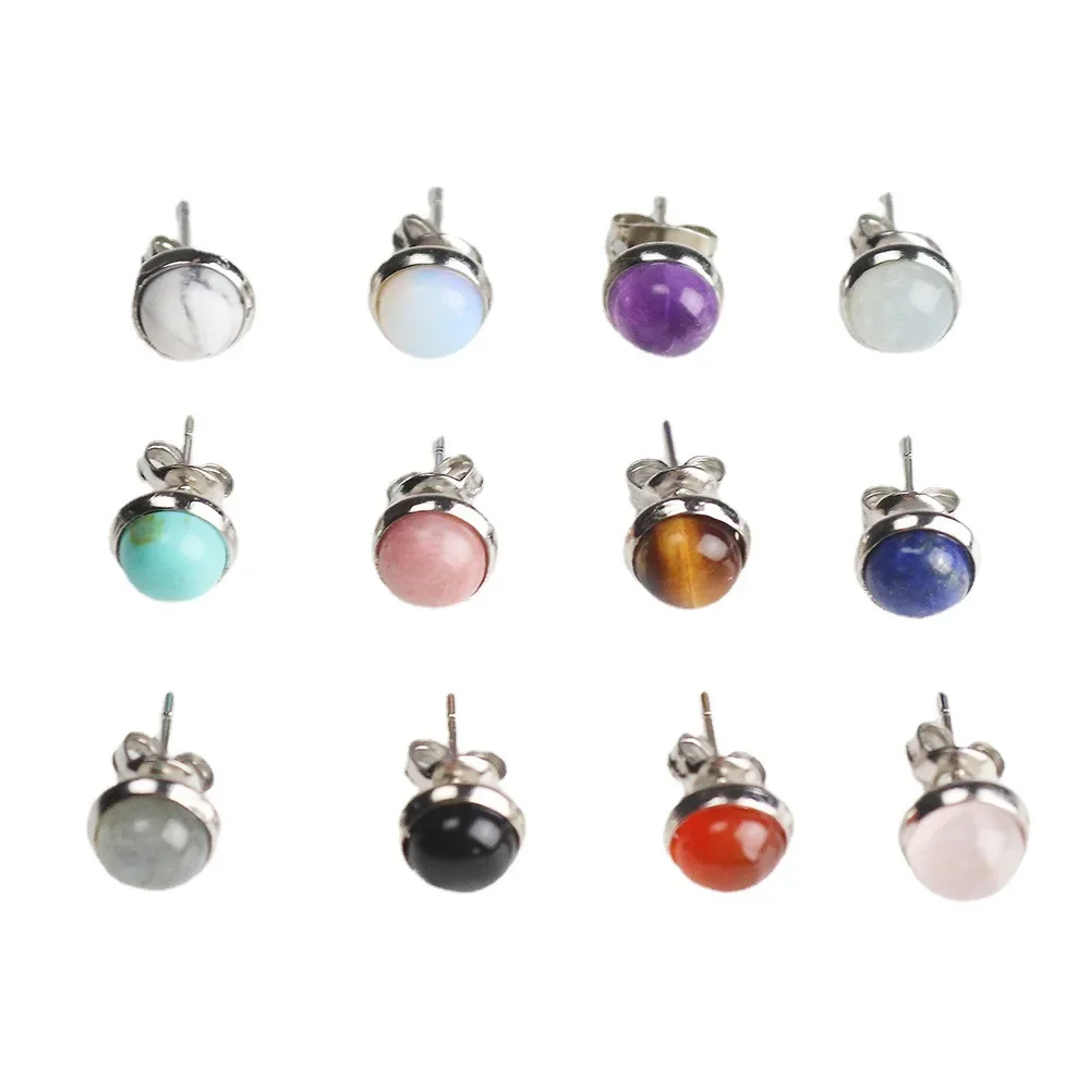 10mm 12mm Druzy Pink Green Blue Crystal Earrings Natural Stone Stainless Steel Metal Stud Jewelry for Women Men Gift
