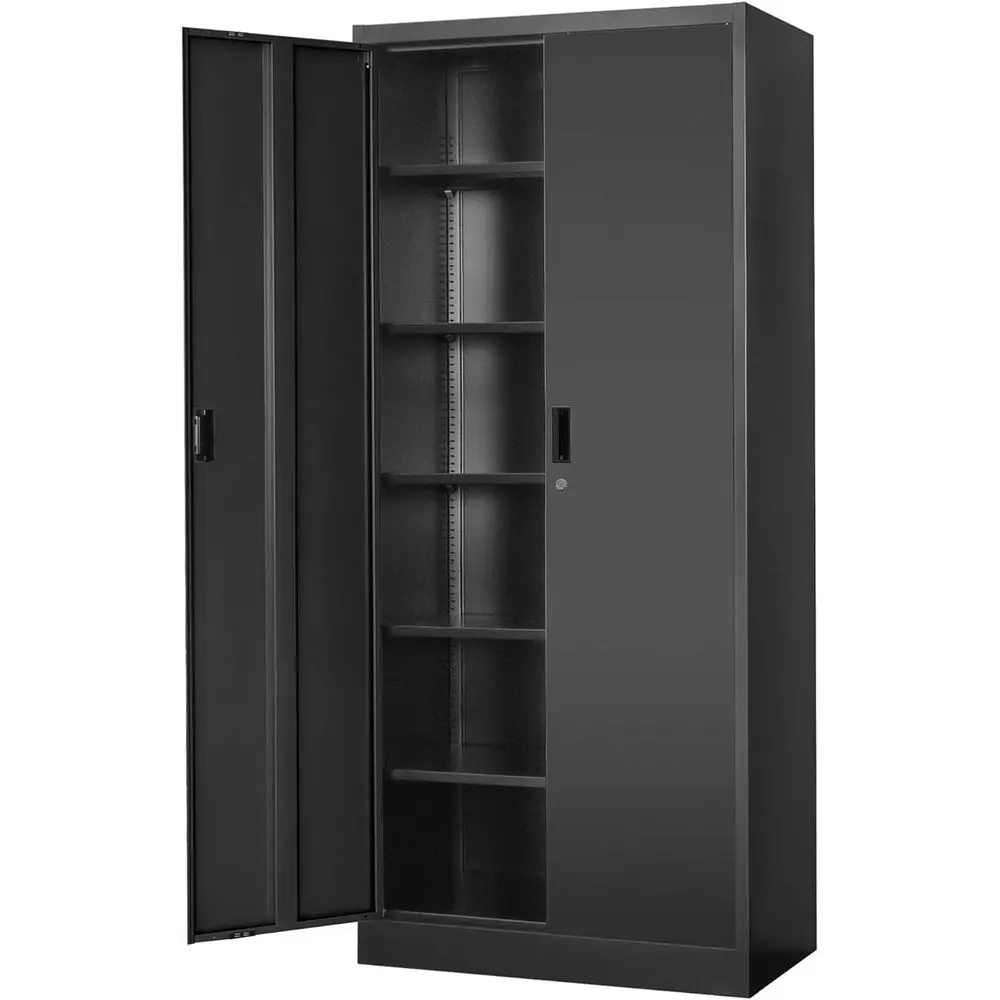

Металлический шкаф для хранения, 71 дюйм в высоту, с 5 регулируемыми полками, запираемый, для гаража, дома, офиса, кладовой (черный)