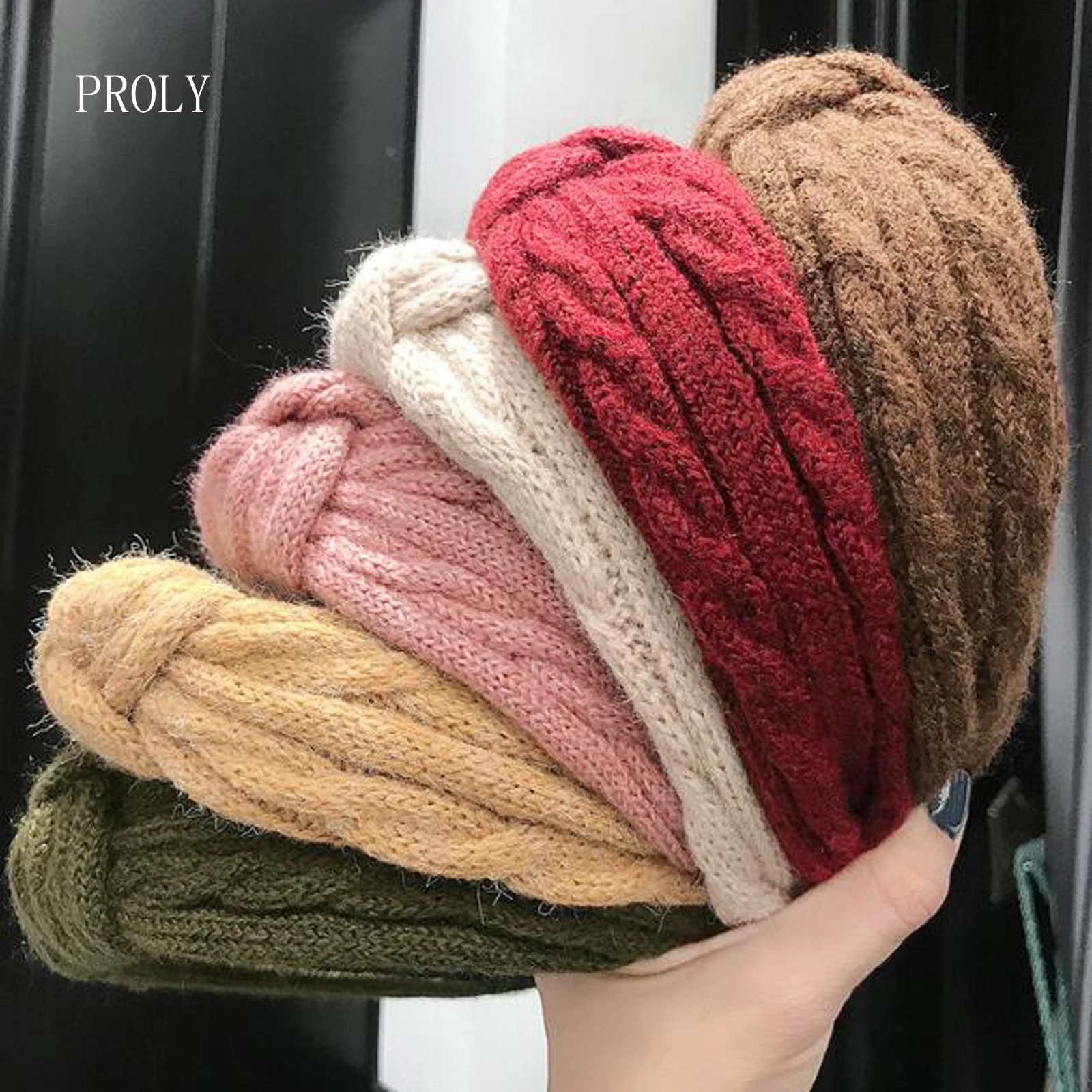

PROLY New Fashion Women Headband Autumn Winter Knitted Headwear Center Knot Casual Turban Adult Wide Side Hair Accessories