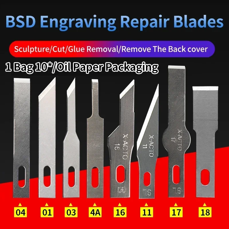 10pcs BSD No.16 4A 11 Scalpel Knife Blades Engraving Non-Slip Metal Scalpel Knife Replacement Craft Blades PCB Repair Hand Tools