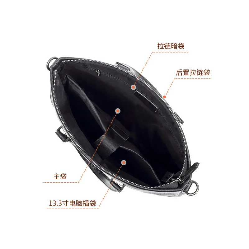 رجال الأعمال حقيبة يد الراقية العصرية حقيبة الطبقة العليا جلد البقر موضة عادية حقيقية حقيبة ساعي الرجال حقائب جلدية للرجال حقيبة #4