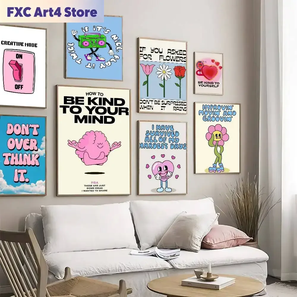 Frameless Modern Quotes Inspirational Words Anime Posters Sticky Whitepaper Sticker DIY Room Bar Cafe Kawaii Room Decor