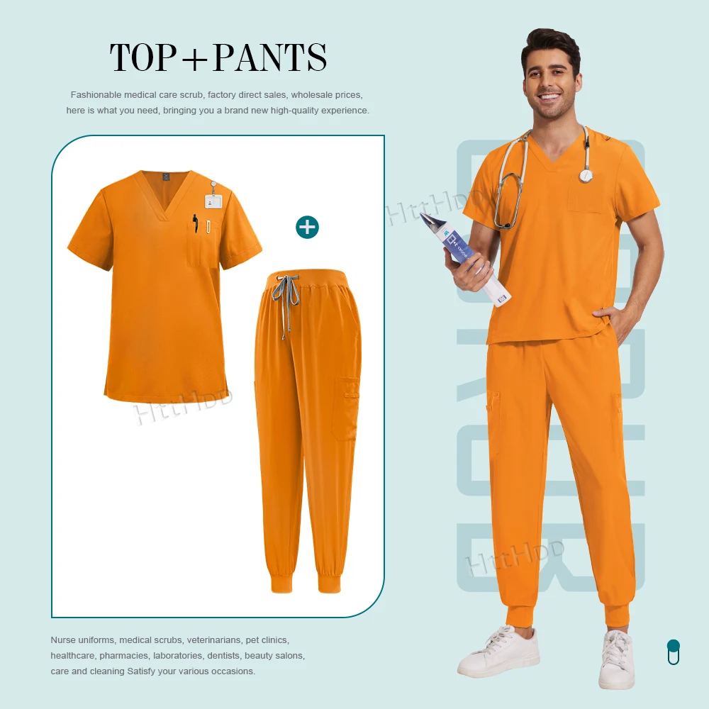 Peelings-Set für Herren, medizinische Uniformen, Stretch-Peeling-Oberteile mit Taschenhose, Krankenschwester-Uniform, Arzt-Operation, Overalls, Schönheitssalon, Arbeitskleidung – Detail 13