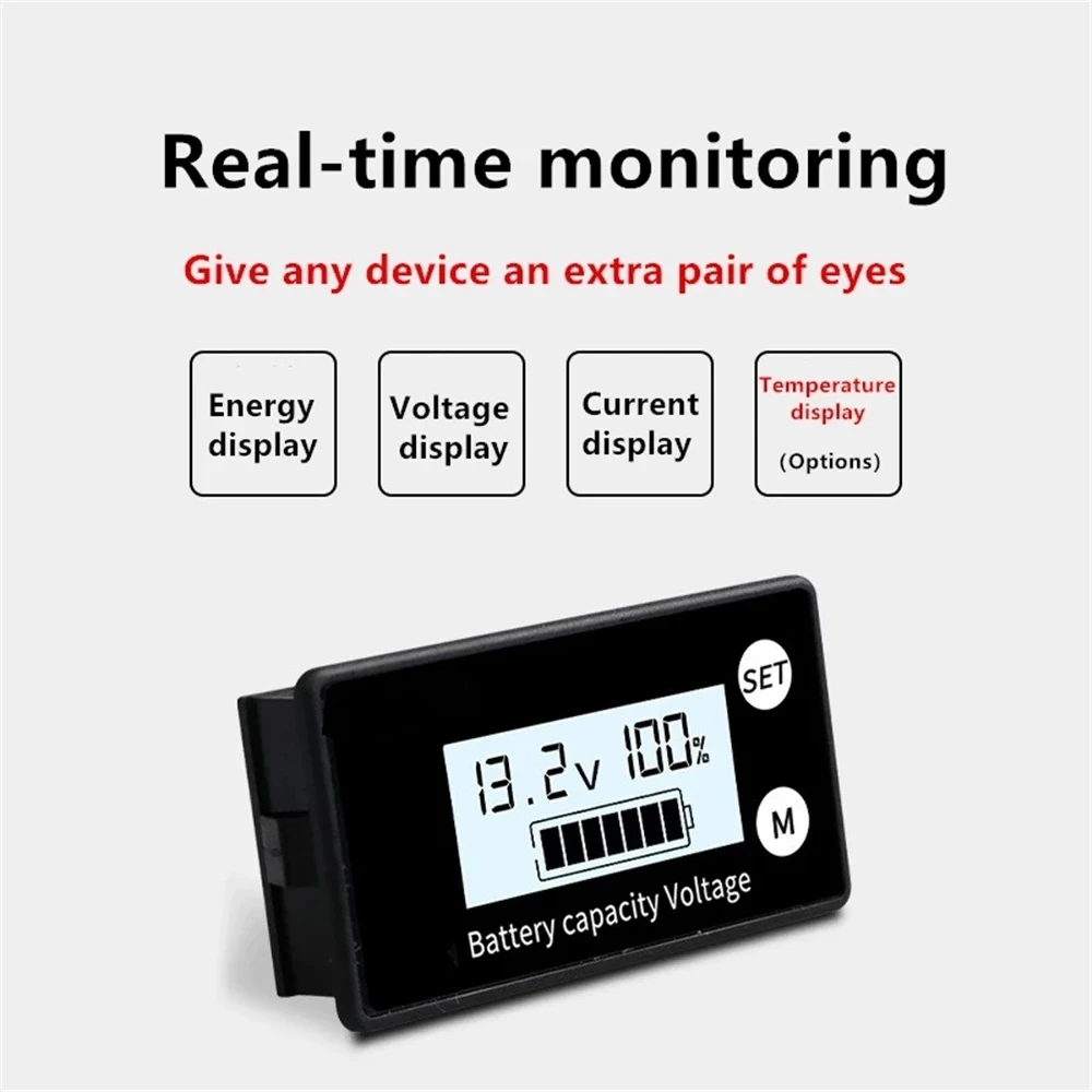 Battery Capacity Indicator DC 8V-100V Lead Acid Lithium LiFe PO4 Car Motorcycle Voltmeter Voltage Gauge 12V 24V 48V 72V