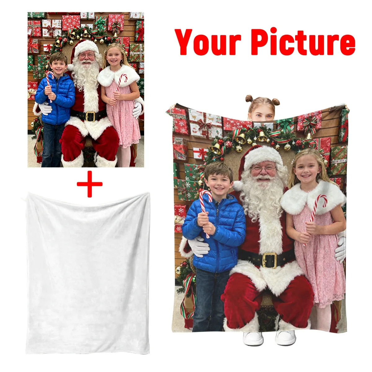Christmas Custom DIY Personalized Photo Blanket for Your Loved One - Flannel Blanket Product - Custom Warm Photo, Soft and Warm, Suitable for Sofa, Bed, Office, Car and Outdoor Travel - All-Season Gift for Men and Women