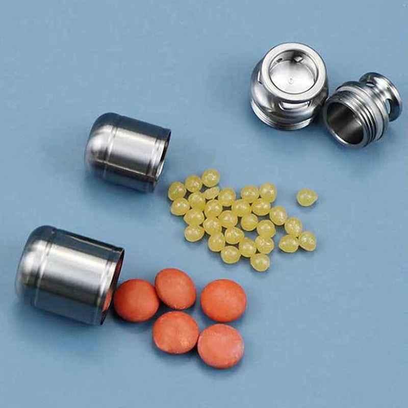 1Pcs Mini Titanium/Stainless Steel Sealed Capsule Waterproof Pill Box Camping Firstaid Pendant Travel Outdoor Portable Pill Case