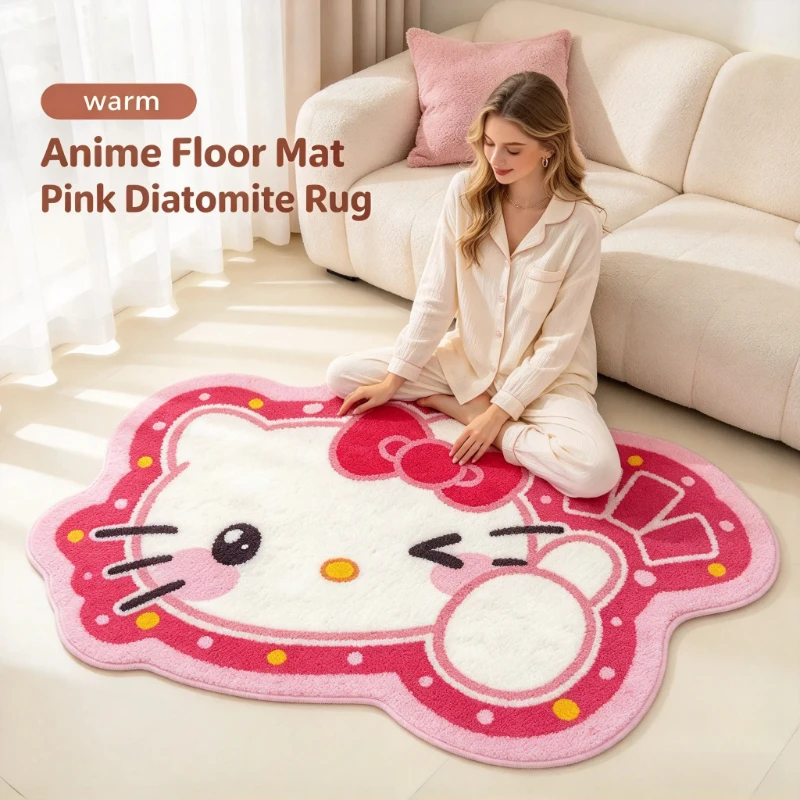 Cute Hello Kitty Faux Cashmere Floor Mat, Cartoon Cat Outline Shape Rug, Soft Fluffy Non-Slip Mat For Kids Girls Room Home Decor
