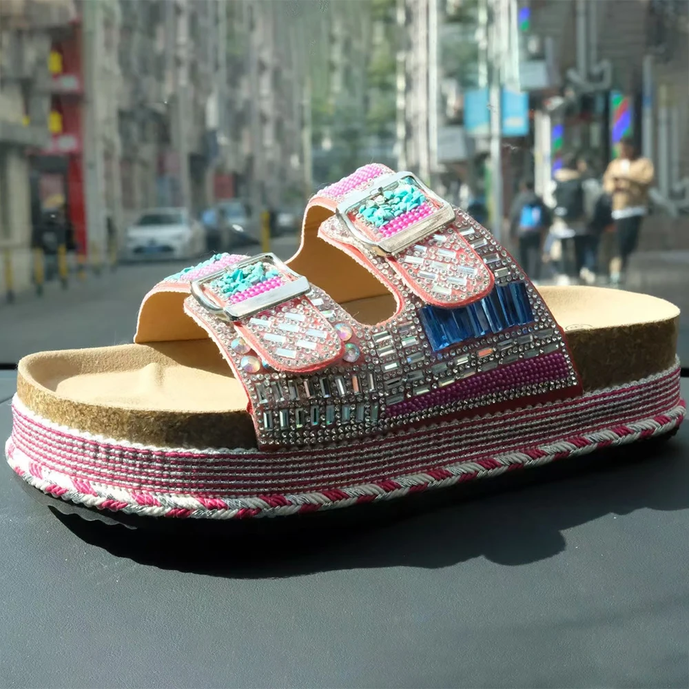 

Fashion Beach Shoes Home Platform Flip Flops Women Slipper Outdoor Ladies Cork Travel Slides Summer Lady Sequin Sandals