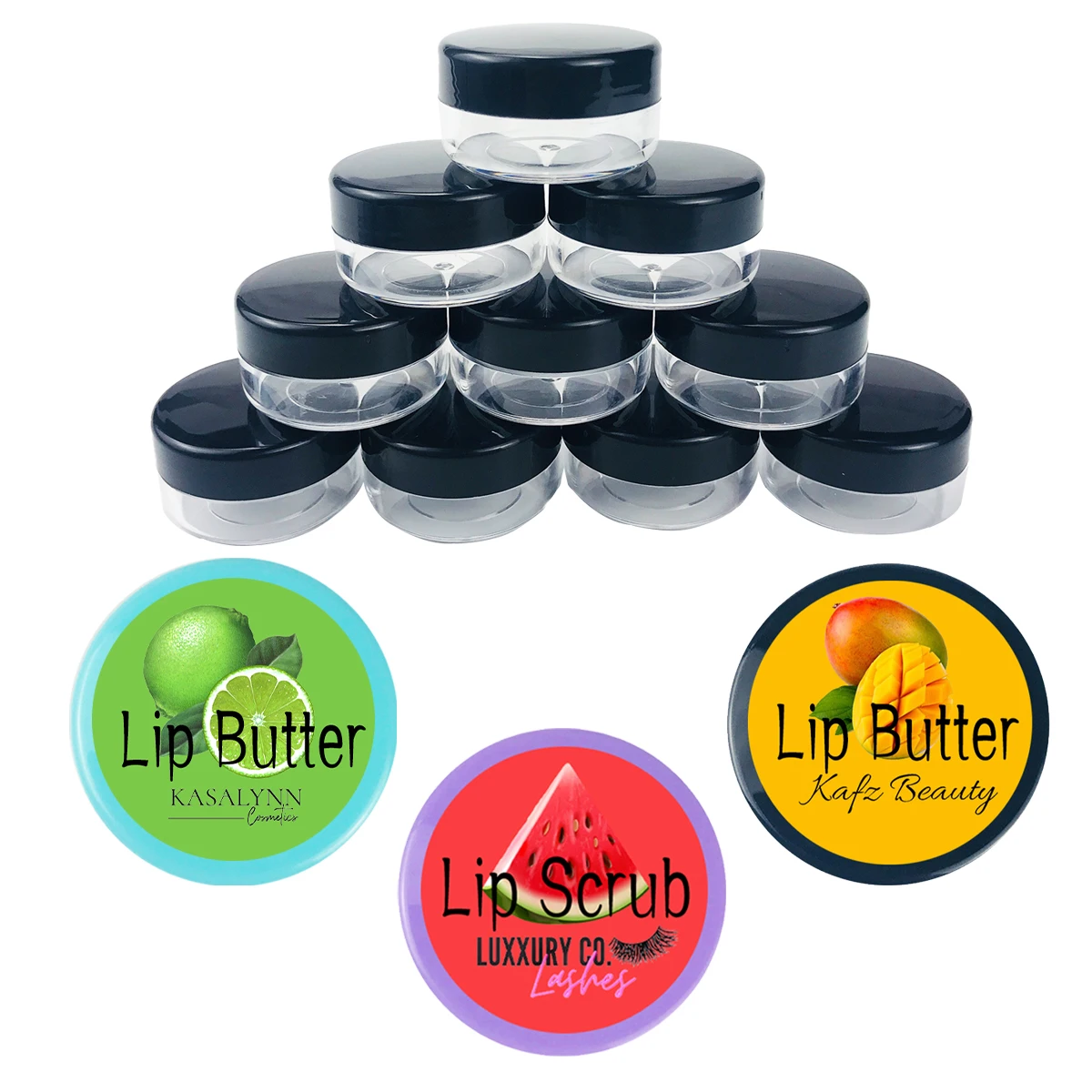 Großhandel Custom Leere Lip Peeling Box Mit Logo Lip Butter Acryl 10/20ML Gläser Für Lip Balm, make-up, Lidschatten, Strass