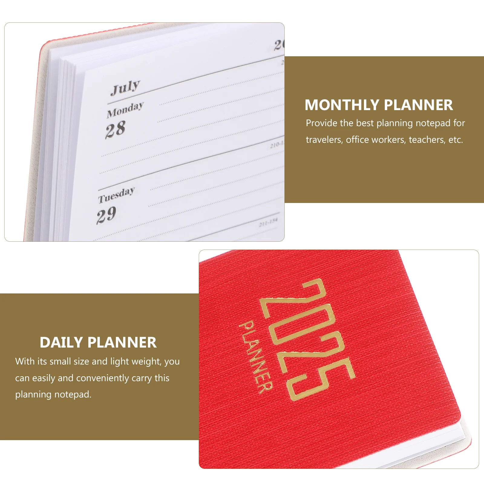 2025 A7 مخطط كتاب المواعيد اليومي كل يوم دفتر الجيب جدول الأعمال التقويم الشهري للمكتب والمدرسة الأحمر