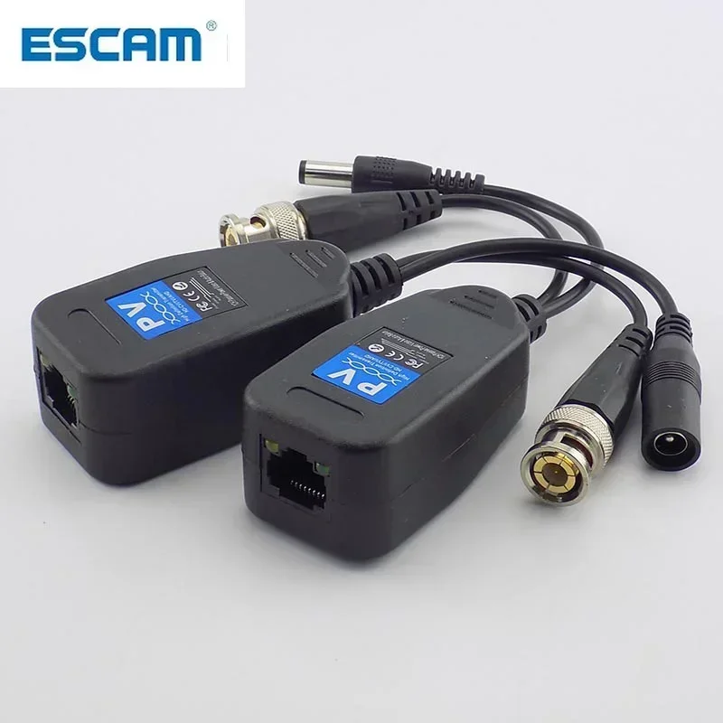 ESCAM 1 pasang (2 buah) CCTV pasif Coax BNC daya Video Balun konektor Transceiver ke RJ45 BNC laki-laki untuk kabel kamera video