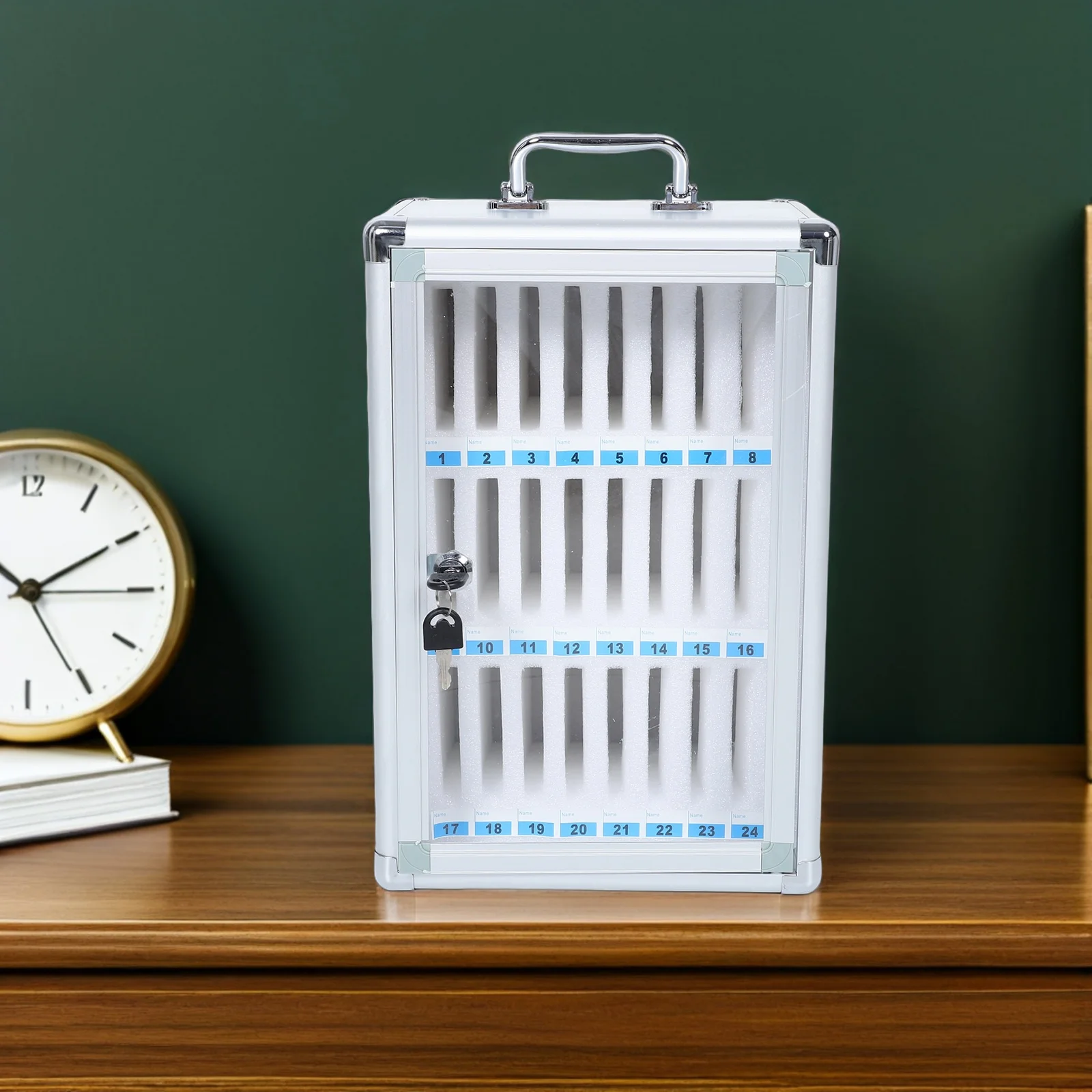 

24 Compartment Mobile Phone Storage Cabinet Secure Locker for School Meeting Rooms Desktop Or Wall Mounted Use White