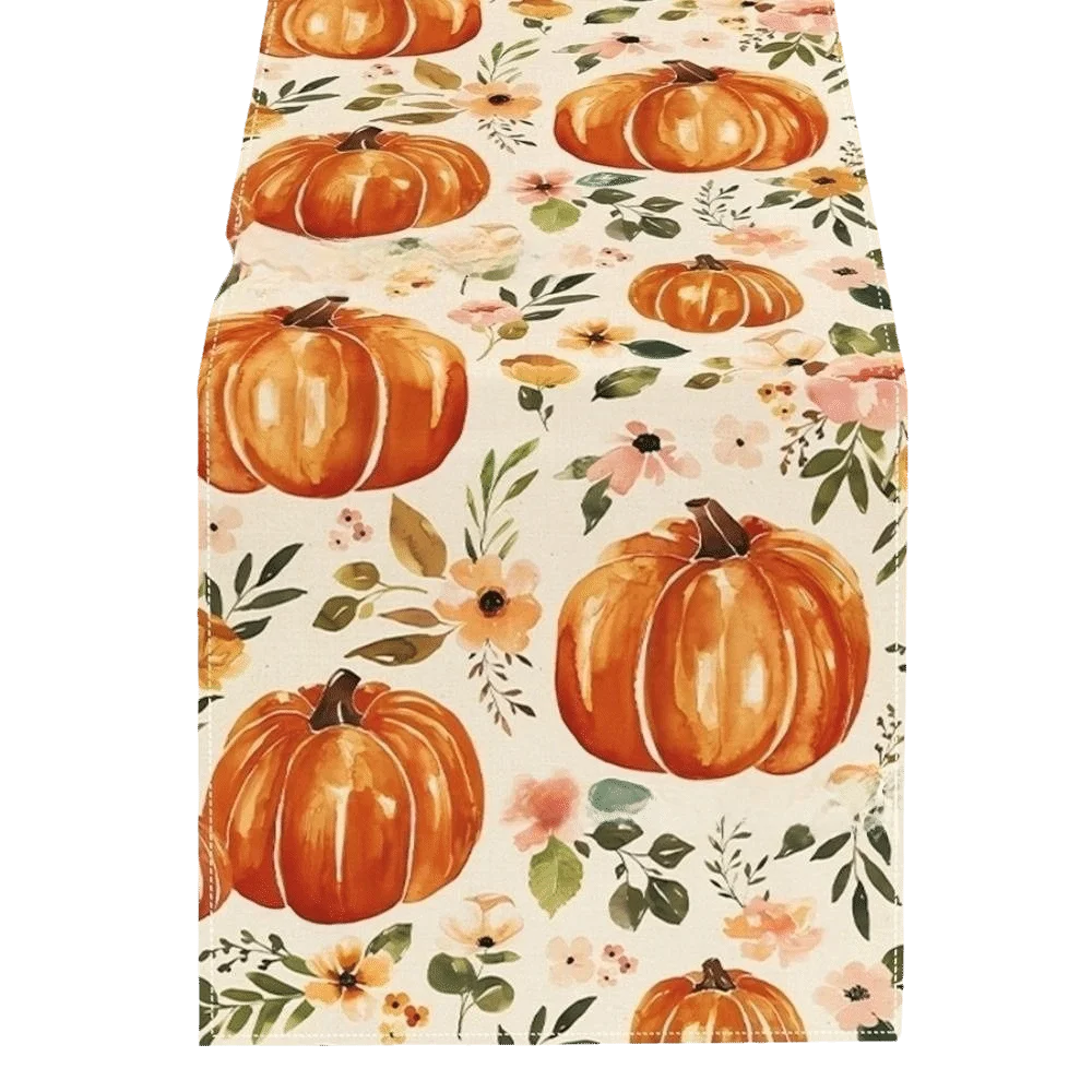 Maple Leaf Pumpkin Table Runner Flower Leaves Autumn Harvest Table Flag Holiday Party Desk Decor Thanksgiving Table Runner
