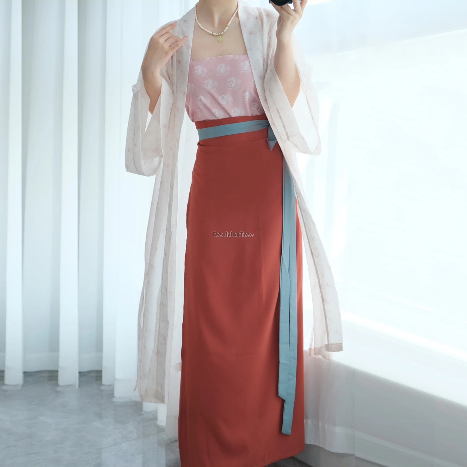 2025 chinese ancient song dynasty hanfu new spring summer women long spiral skirt coat vest three piece retro hanfu set w1014