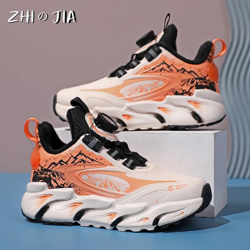 Winter New Rotating Buckle Sports Shoes Children Fashion Trends Lightweight Running Shoes Boys and Girls Campus Casual Footwear