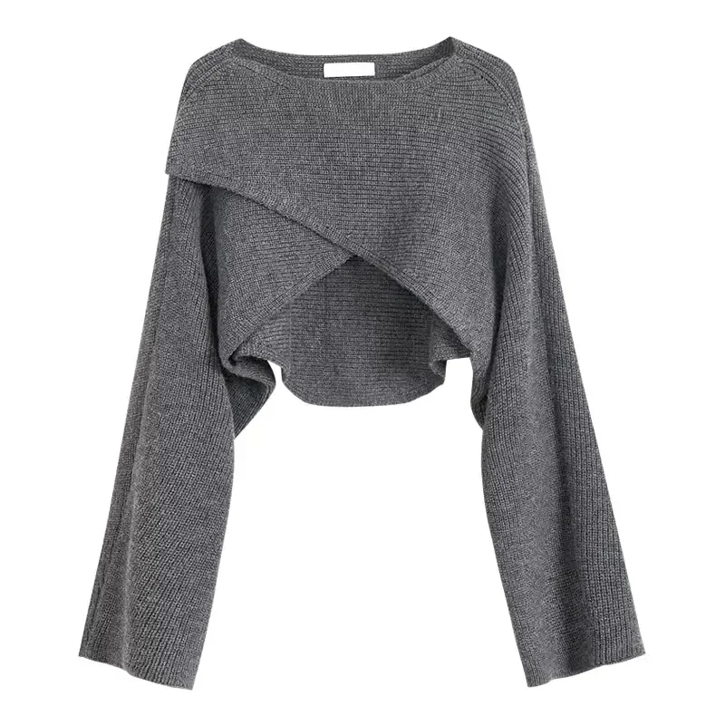 Cropped Cross Irregular Streetwear Sweater Women Sweater Autumn Winter Knitted Y2K Tops Long Sleeve Pullovers Sweater Pull 22933