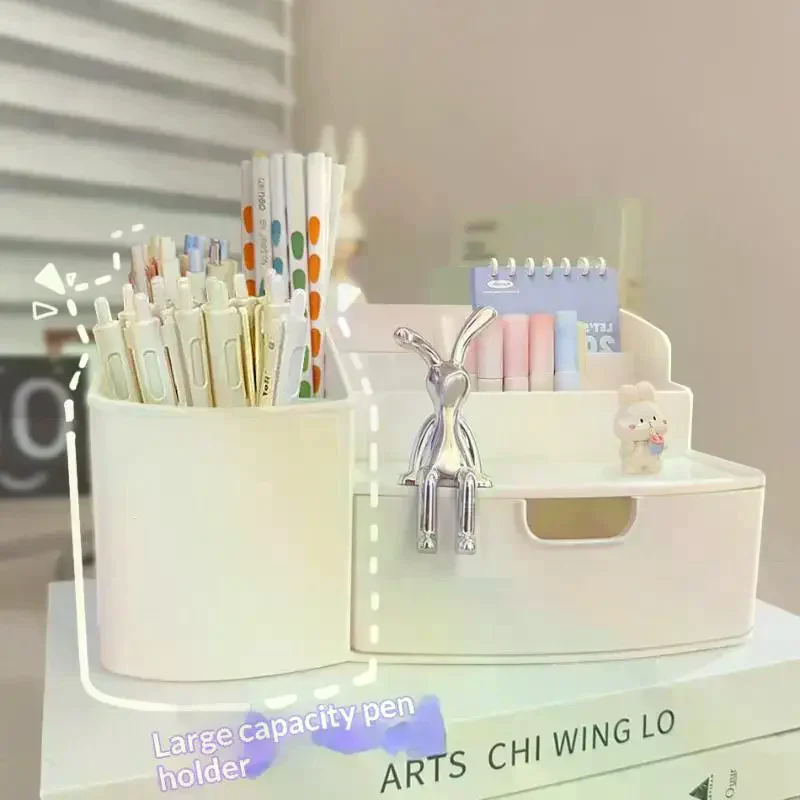 White Multi Compartment Desk Stationery Organizer With Drawer Suitable: For Students Home Office Storage