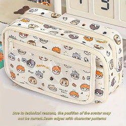 Anime Character Print Pencil Case - Dual-Zip Large Capacity Stationery Pouch - Durable Multi-Purpose Organizer for School Essent