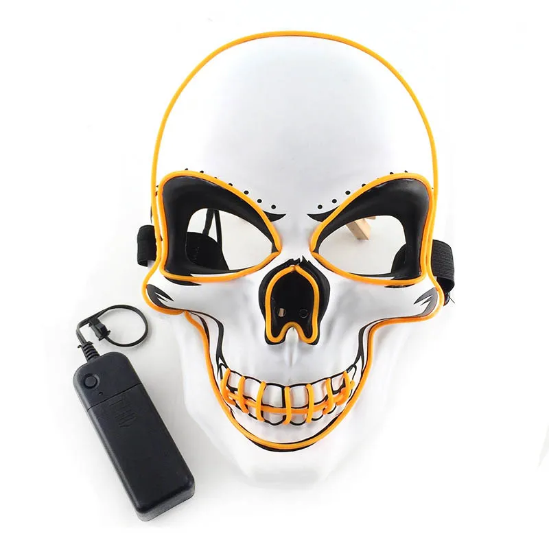 El Wire Cool LED Light Up Scary Skull Mask Glowing Halloween Skeleton Mask Adult Cosplay Supplies Horror Flashing Mask Mężczyźni Kobiety