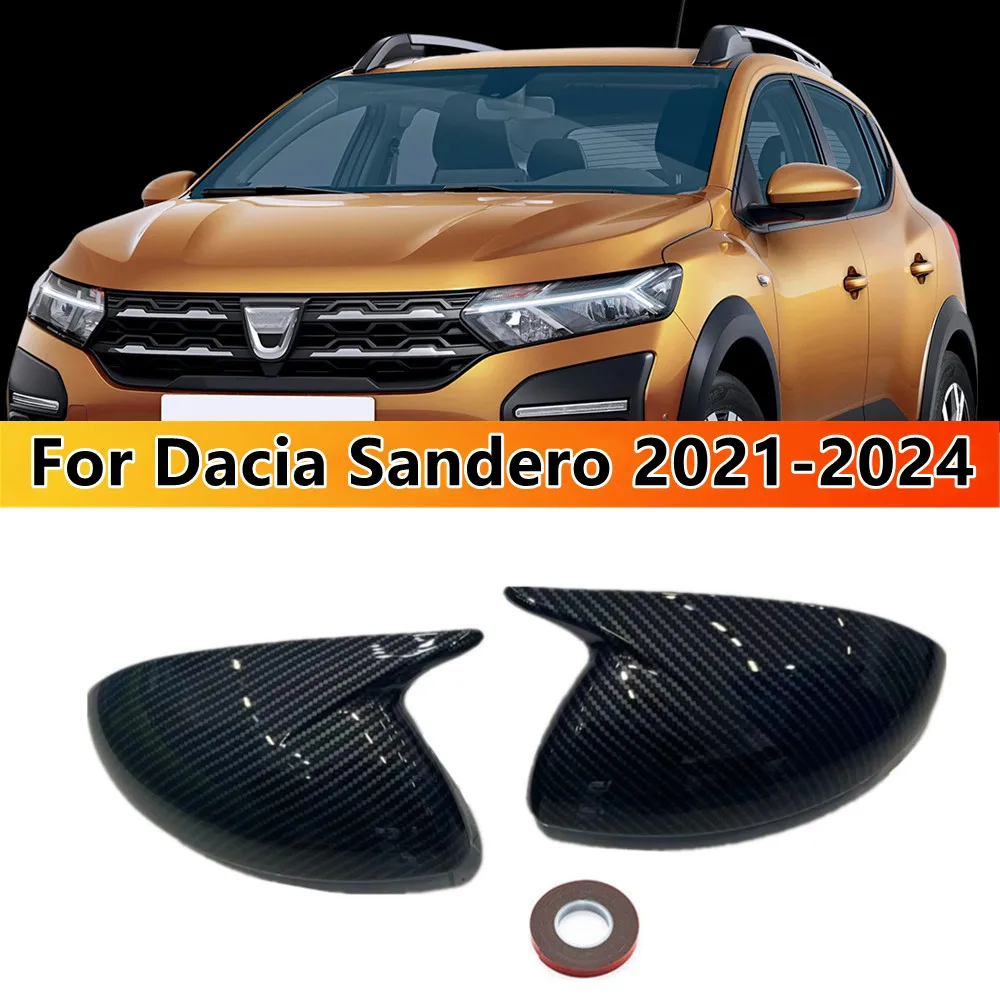 For Dacia Sandero 2021 2022 2023 2024 Car Rearview Side Mirror Cover Wing Cap Exterior Door Housing Shell Trim ABS Carbon /Black