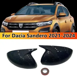 For Dacia Sandero 2021 2022 2023 2024 Car Rearview Side Mirror Cover Wing Cap Exterior Door Housing Shell Trim ABS Carbon /Black