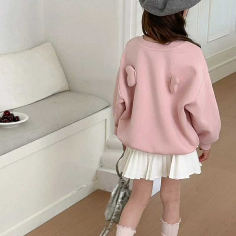 2026 Spring Autumn Girls Pink Angel Design Pullover Sweatshirt Fashion Unique Toddler Kids Long Sleeve Top